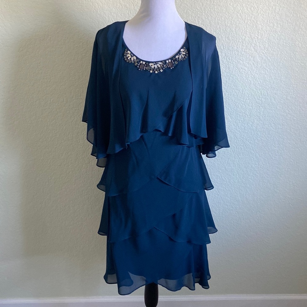 Teal Layered Dress with Shrug